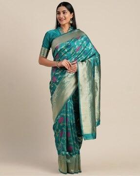 floral woven banarasi soft silk saree