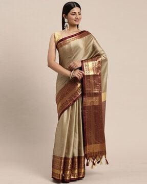 floral woven cotton silk saree