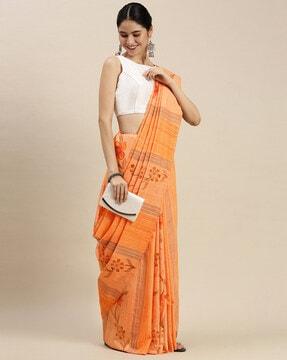 floral woven design saree with blouse piece