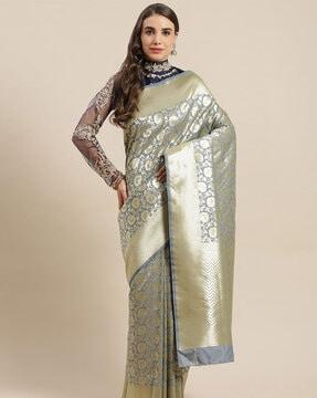 floral woven design saree with blouse piece