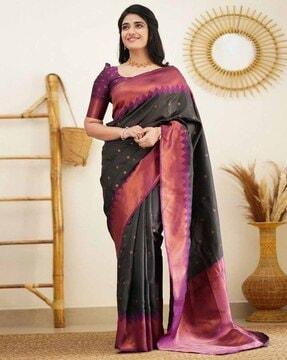 floral woven design zari saree with blouse piece