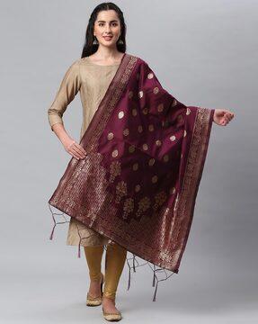 floral woven dupatta with tassels