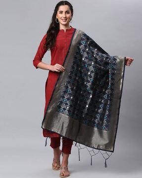 floral woven dupatta with tassels