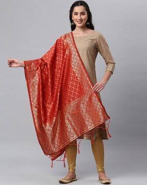 floral woven dupatta with tassels