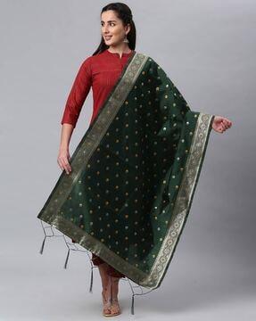 floral woven dupatta with tassels