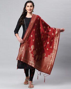 floral woven dupatta with tassels