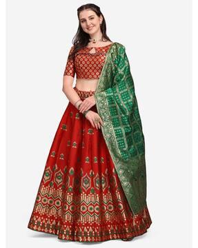 floral woven flared lehenga choli set with dupatta