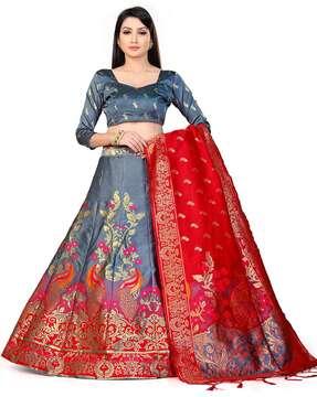 floral woven flared lehenga choli set with dupatta