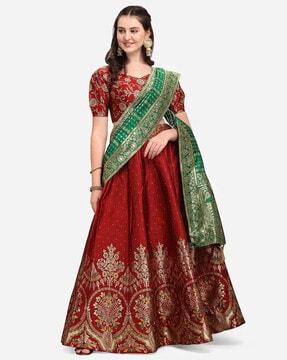 floral woven flared lehenga choli set with dupatta