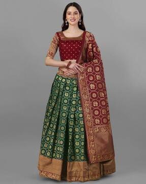 floral woven flared lehenga choli set