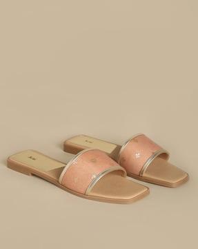 floral woven flat sliders