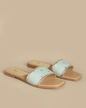 floral woven flat sliders