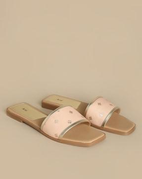 floral woven flat sliders