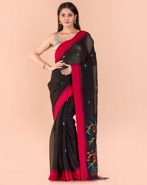 floral woven handloom saree with tassels