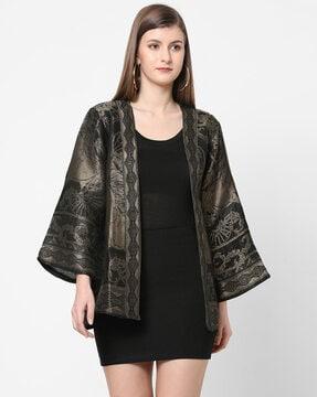floral woven jacket with kimono sleeves