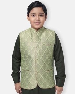 floral woven jacket with mandarin collar