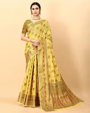 floral woven jacquard silk saree