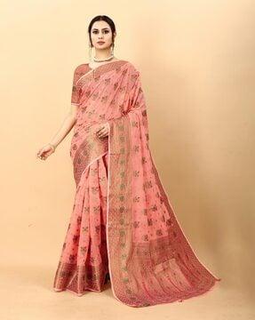 floral woven jacquard silk saree