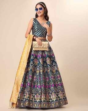 floral woven kalidar lehenga choli set with dupatta