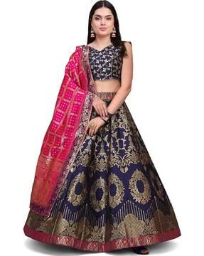 floral woven kalidar lehenga choli set