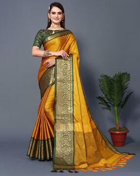 floral woven kanjeevaram saree with contrast border saree