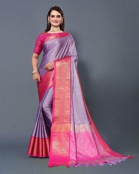 floral woven kanjeevaram saree with contrast border saree