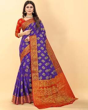 floral woven kanjeevaram saree with contrast border