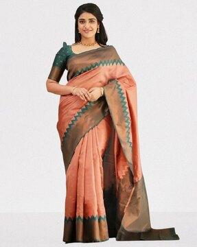 floral woven kanjeevaram saree with contrast border