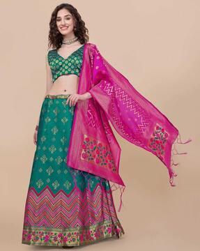 floral woven lehenga choli set with dupatta