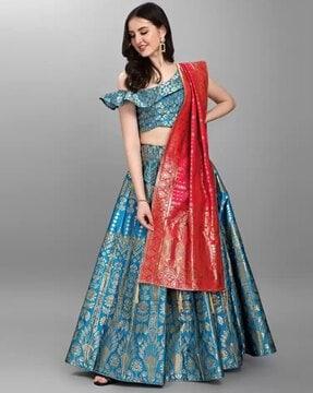 floral woven lehenga choli set with dupatta