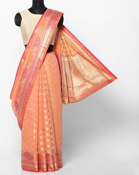 floral-woven liva saree with contrast border