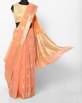 floral-woven liva saree with contrast border