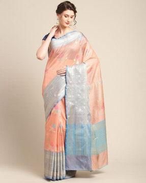 floral woven malberry silk traditional saree