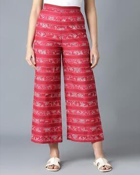 floral woven pants with semi-elasticated waist