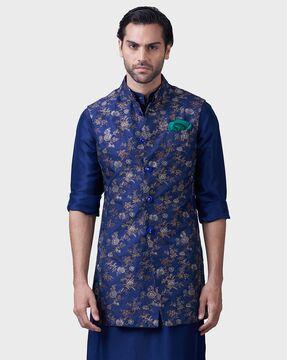 floral woven relaxed fit nehru jacket