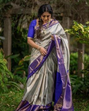 floral woven saree contrast border