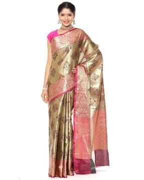 floral woven saree with blouse piece