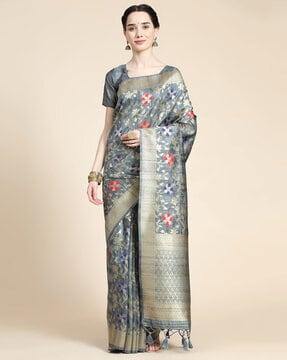 floral woven saree with blouse piece