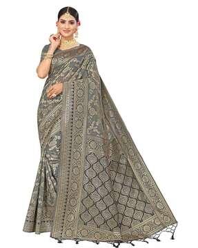 floral woven saree with blouse piece