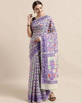 floral woven saree with border