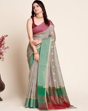 floral woven saree with contrast border & blouse piece