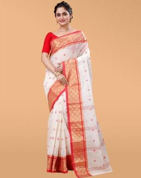 floral woven saree with contrast border