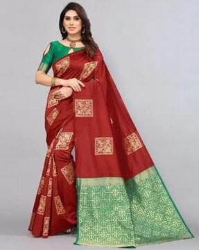 floral woven saree with contrast border