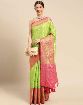 floral woven saree with contrast border