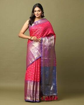 floral woven saree with contrast border