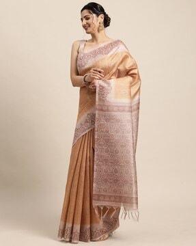 floral woven saree with contrast border