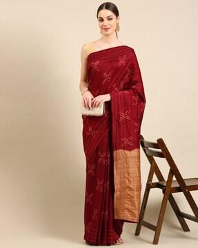 floral woven saree with contrast border