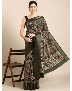 floral woven saree with contrast border