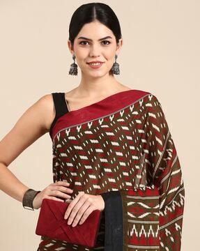 floral woven saree with contrast border