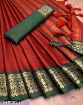 floral woven saree with contrast border